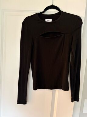 pistola Black Long Sleeve Ribbed Top with Front Cutout NWOT
